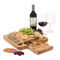 Amazon hot selling restaurant beautiful bamboo cheese board set with cheese knives in drawer