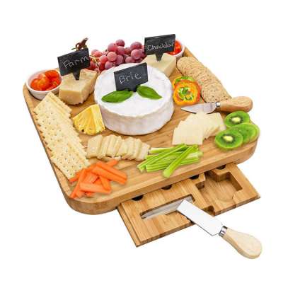 Amazon hot selling restaurant bamboo cheese board set with cheese knives