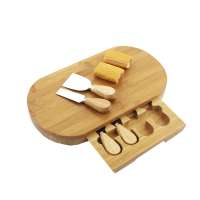 Eco Friendly Natural Custom Logo Kitchen Bamboo Cheese Board Set With stainless cheese knife in drawer